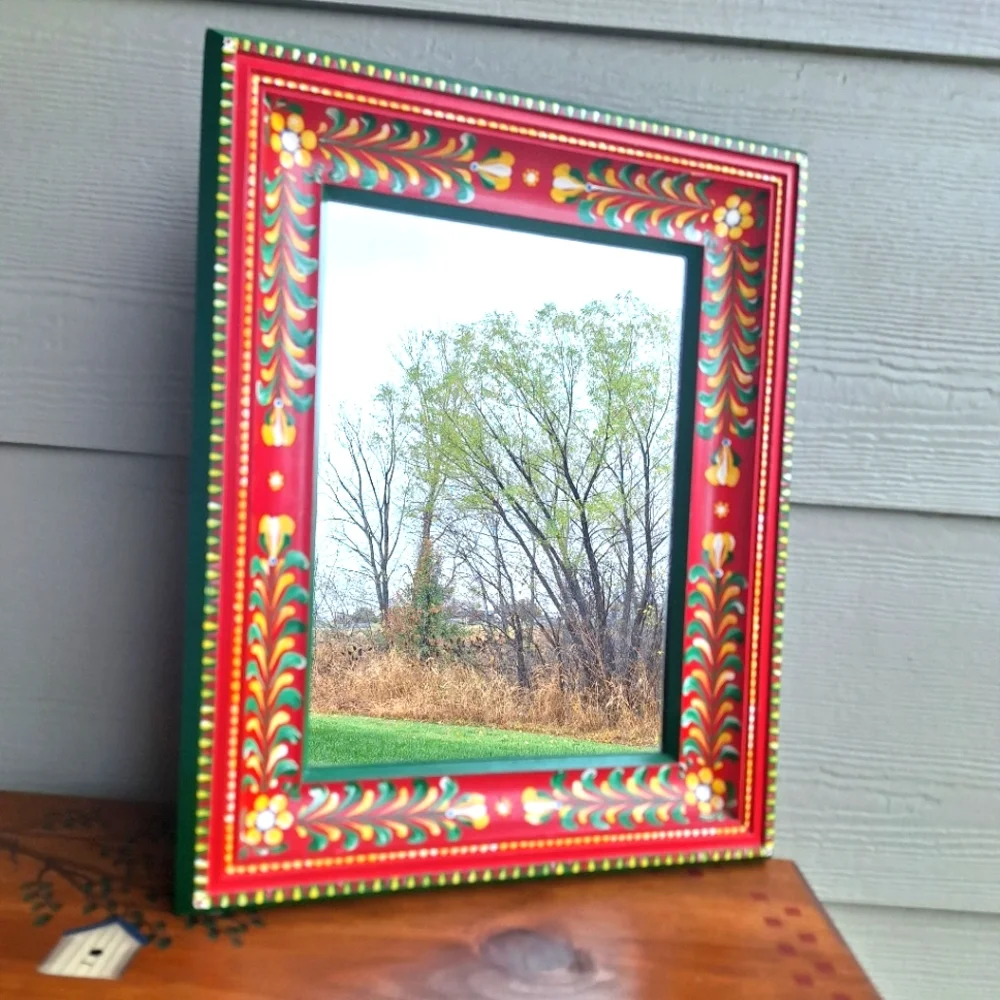 Vtg signed handmade handpainted mirror 18x14